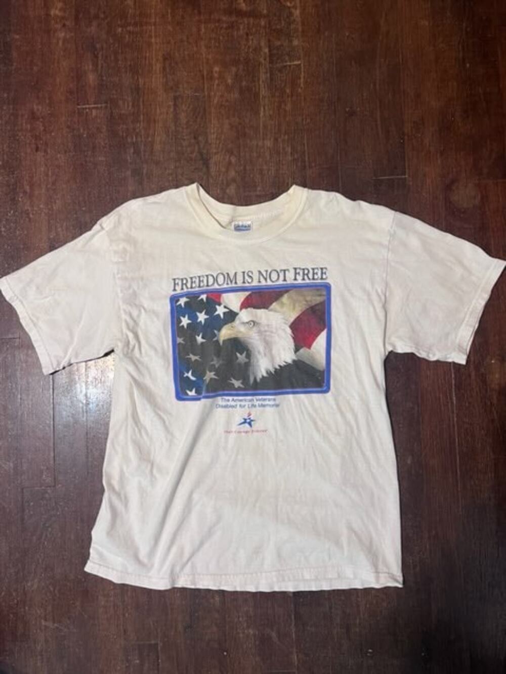 Gildan American Eagle Flag T-Shirt Mens Large Cream Vintage 90s Y2K